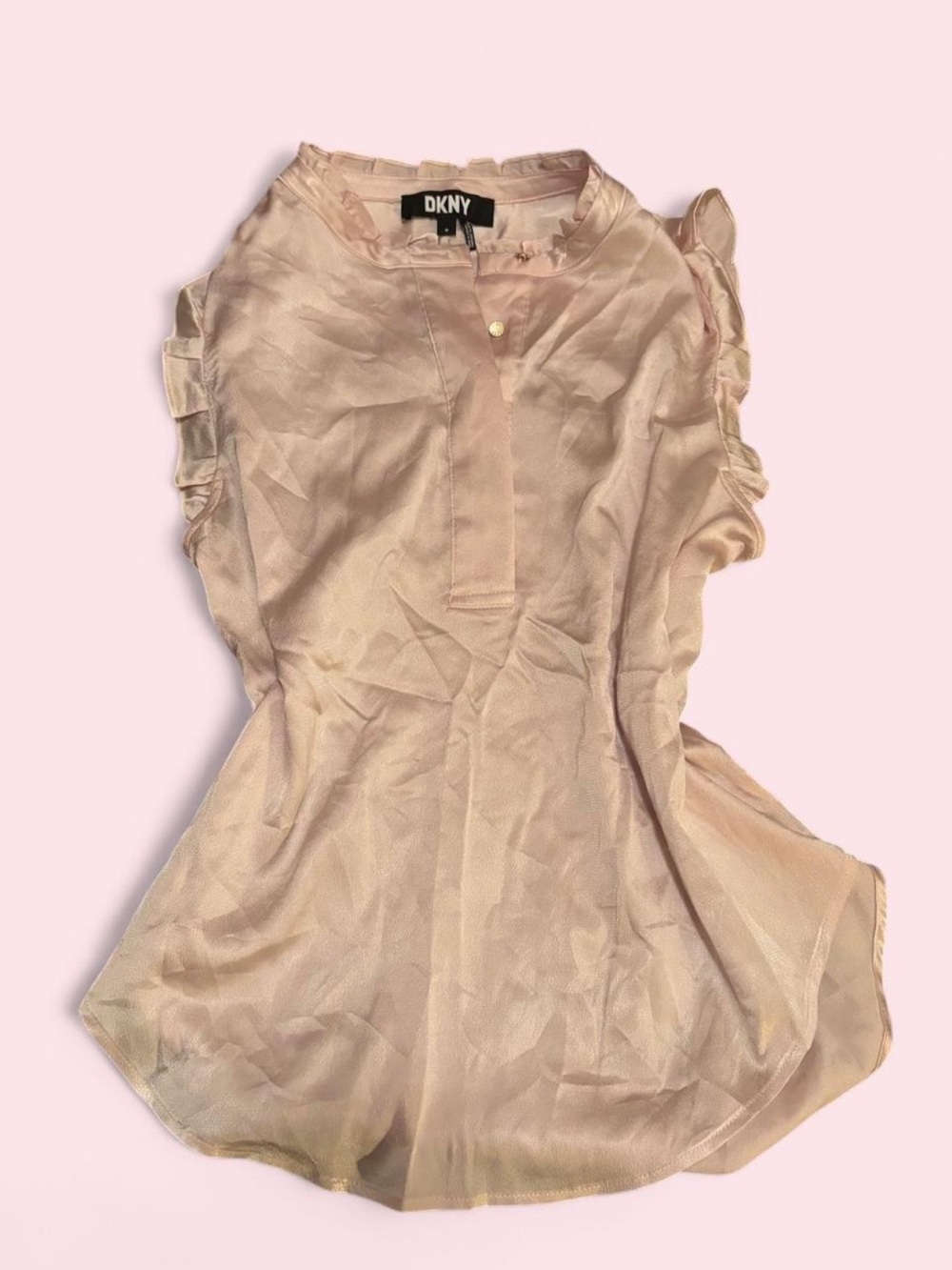 DKNY Light Pink Ruffle Trim Sleeveless Blouse